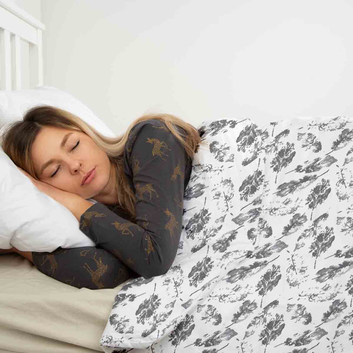 Original Therapiedecke - Baumwollbezug Weiß mit grauen Blättern