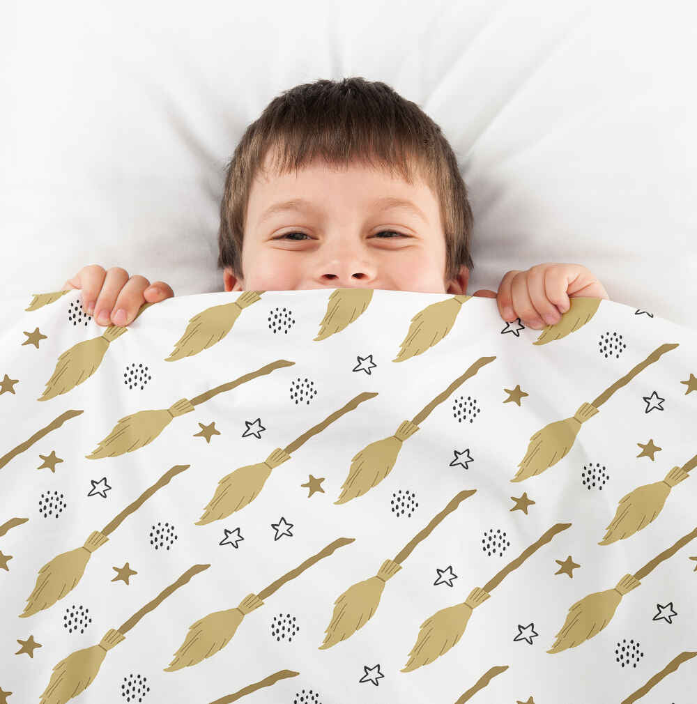 Original Therapiedecke - Baumwoll Bettwäsche Set Weiß mit Harry's Besen