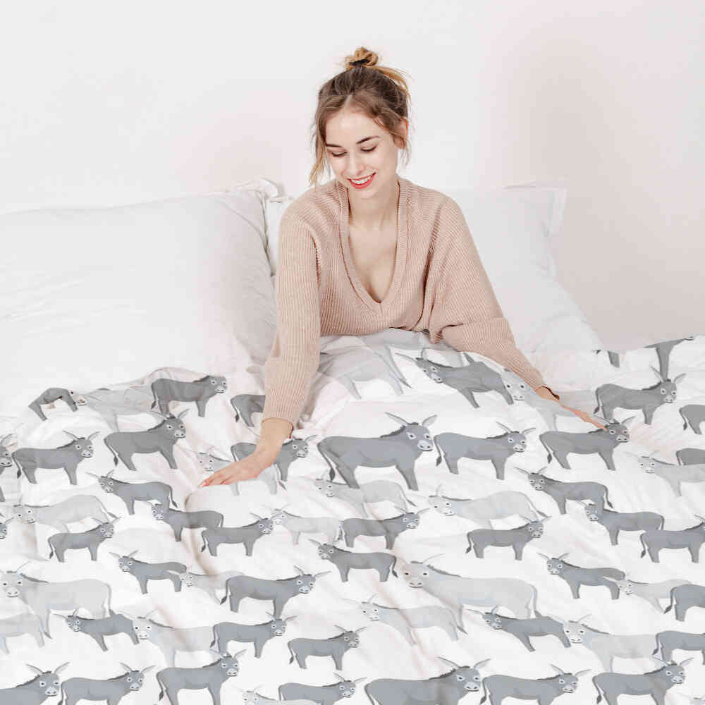 Original Therapiedecke - Baumwoll Bettwäsche Set Grau mit Eseln