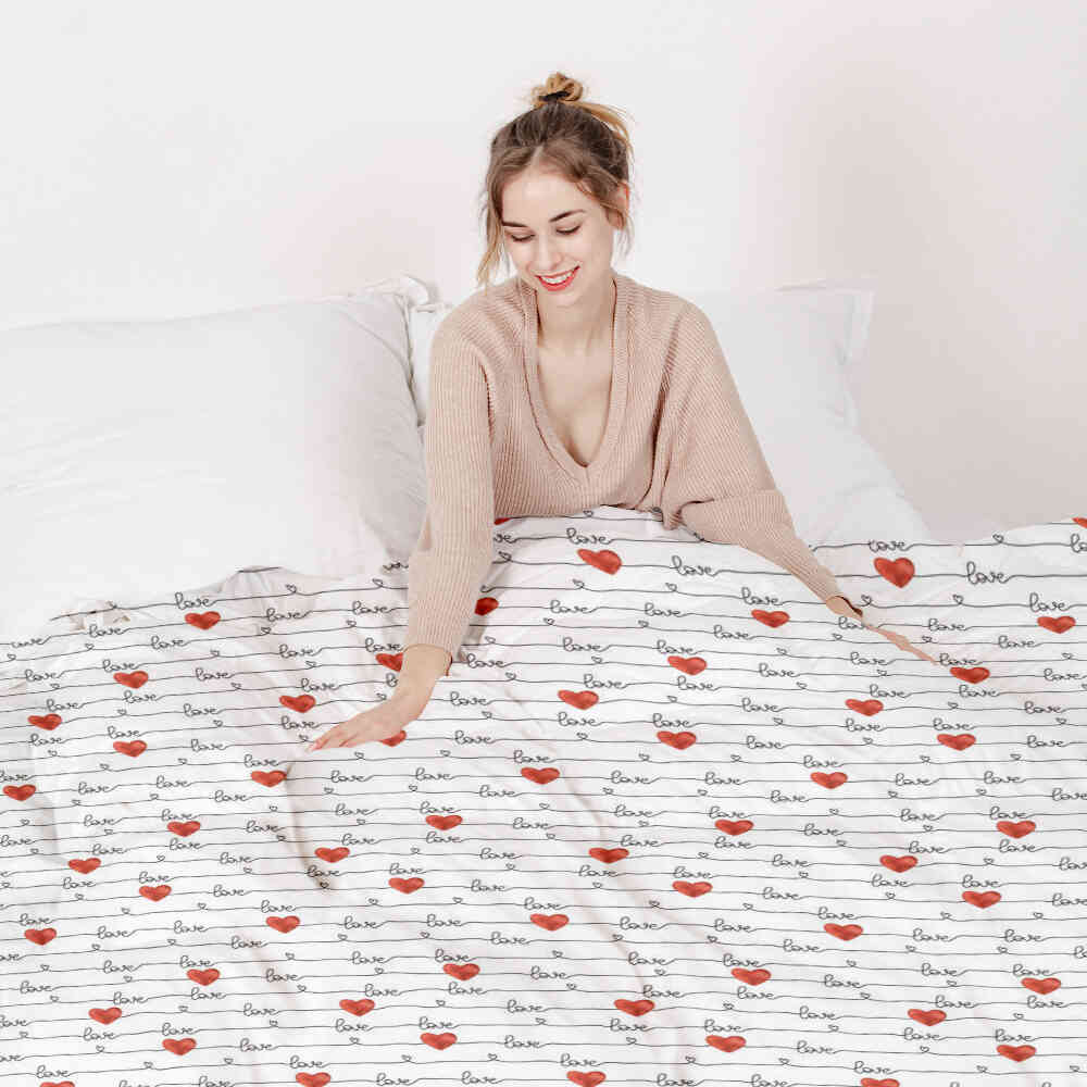 Original Therapiedecke - Baumwoll Bettwäsche Set Weiß mit Love Schriftzug
