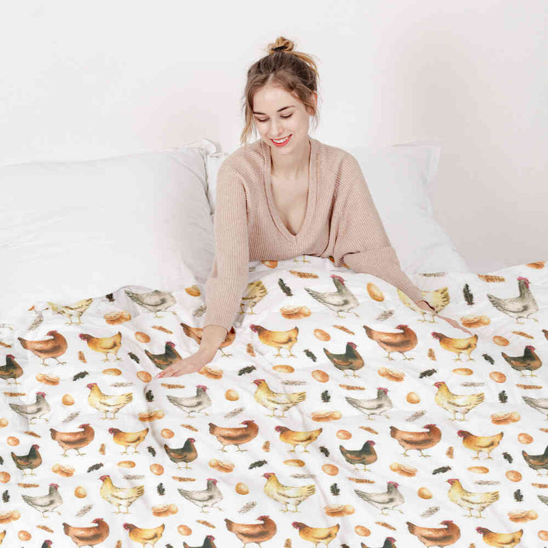 Therapiedecken Bettwäschen Set Weiß mit Hühnern