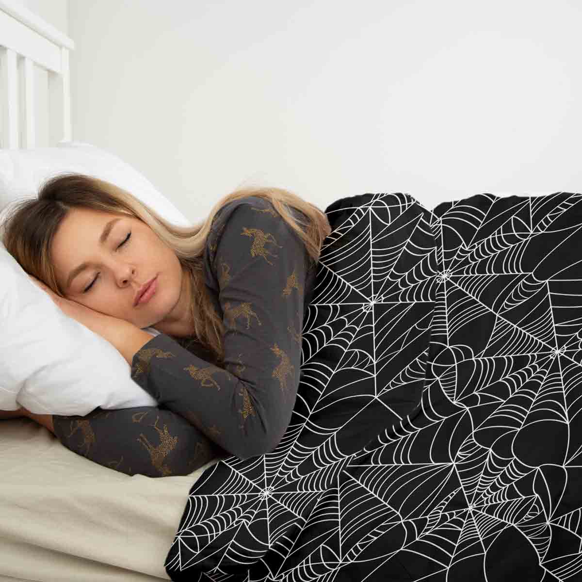 Original Therapiedecke - Baumwoll Bettwäsche Set Schwarz mit Spinnennetz