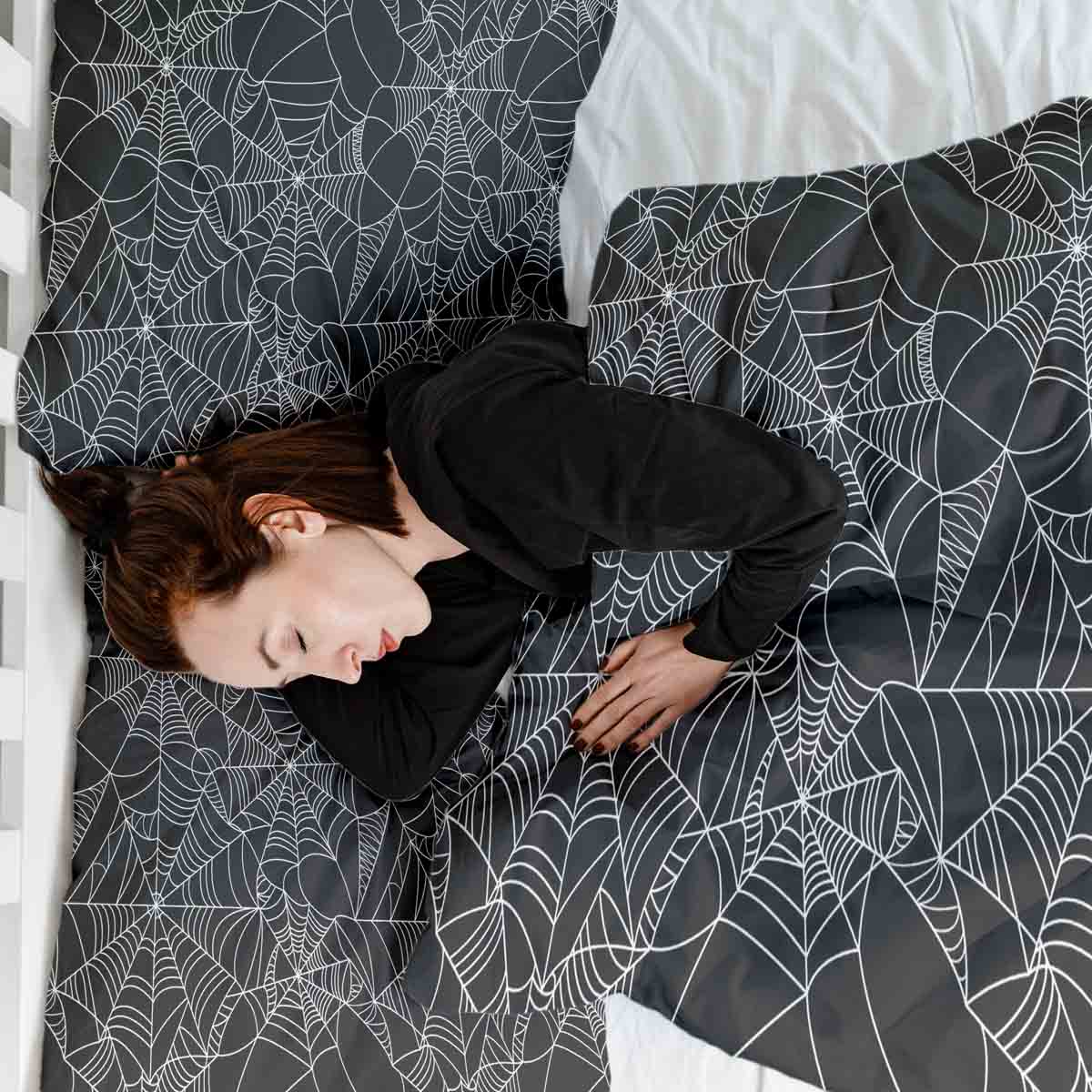 Original Therapiedecke - Baumwoll Bettwäsche Set Schwarz mit Spinnennetz